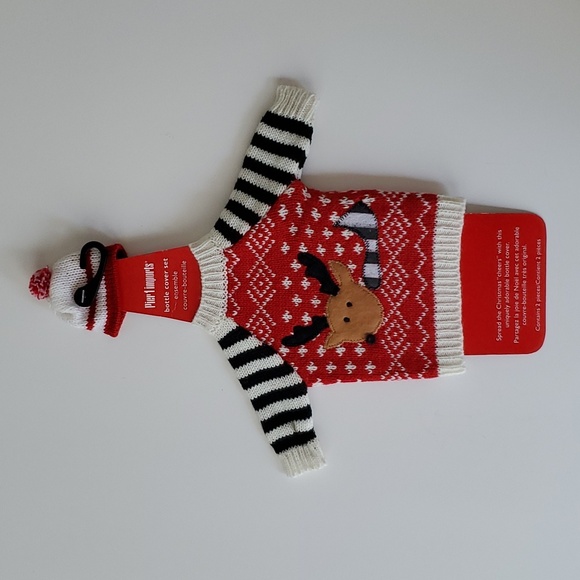Pier 1 Imports Christmas Reindeer 2 Piece Bottle Cover Set NWT - Picture 1 of 6